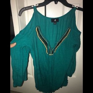 NWOT Boho Beaded open shoulder top